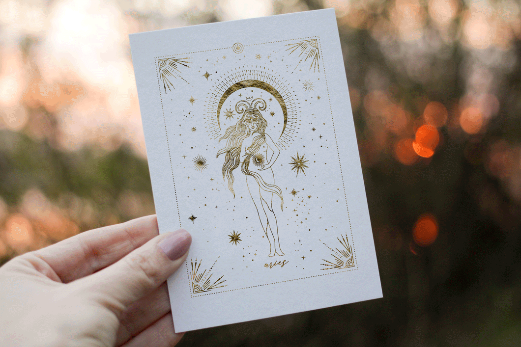 Zodiac Astrology Women Handmade Gold Foil Cards